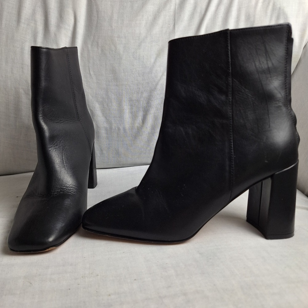 J.‎ Crew Remi Black Refined Leather Block 3" Stacked Heel Boot Women's 8.5
